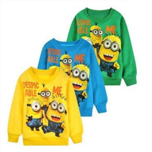 2016 New Baby Boys Girl Cartoon Design Round Minion Collar Fleece Children Wear T-Shirts Children’s Clothes