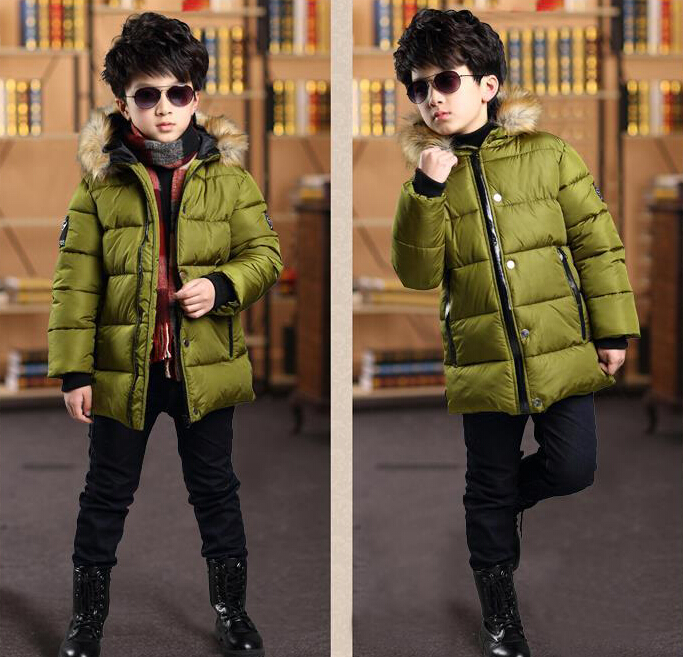 2015 New Russian Winter Children Coats Fur Hooded Collar Boys Winter Coats Thick Cotton-padded Jacket Kids Boys Outerwear