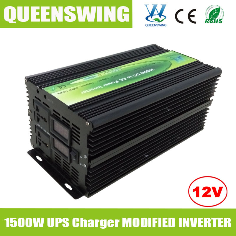 QUEENSWING 1500W DC12V AC220V Power Inverter Charger UPS with digital display QW M1500UPS