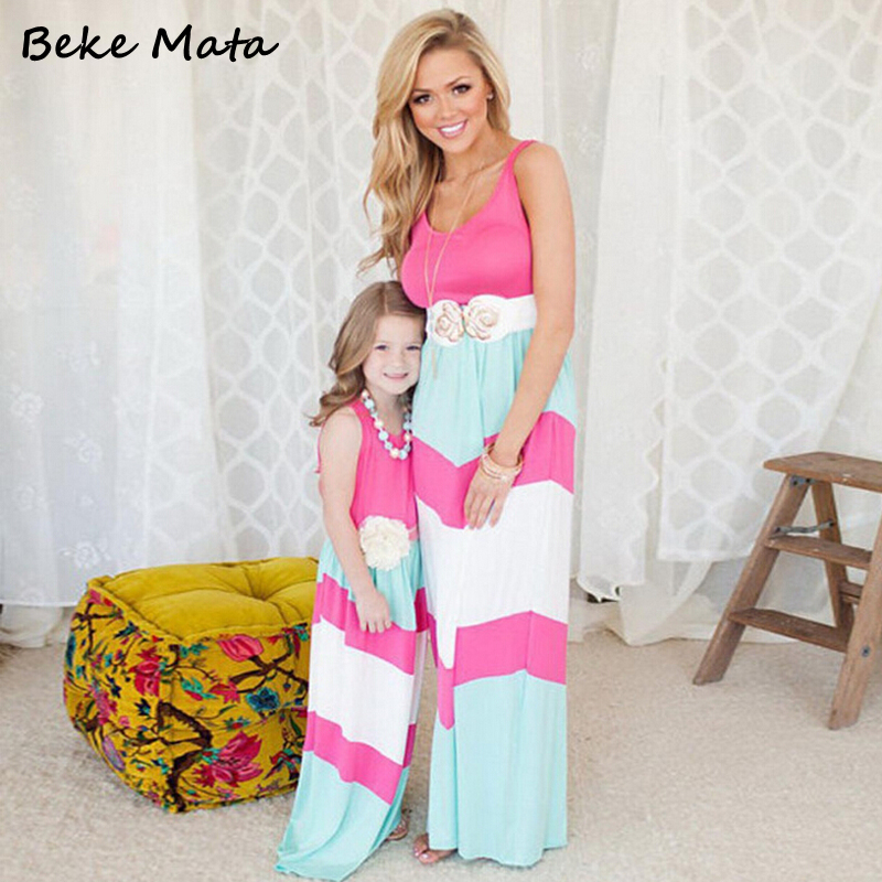 font b Matching b font Mother Daughter Dress 2016 Summer Striped Patchwork font b Family