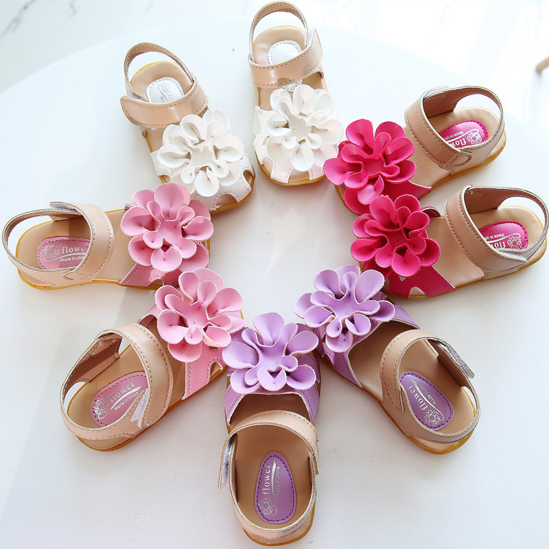 free shipping 2015 Summer Children sandals for girls Kids flower shoes PU casual sneakers First walkers