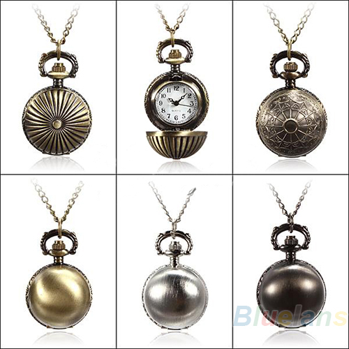5 Colors Antique Retro Vintage Ball Metal Steampunk Quartz Necklace Pendant Chain Small Pocket Watch For