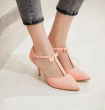 shoes woman sandals Size 31 32 33 43 42 Women Pointed Toe Pumps Girls Buckle Summer Spring Patent Leather Thin Heel Shoes