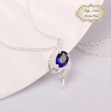2015 New Silver plated Vintage elegant streamlined pendants and necklaces for women fashion jewelry blue white