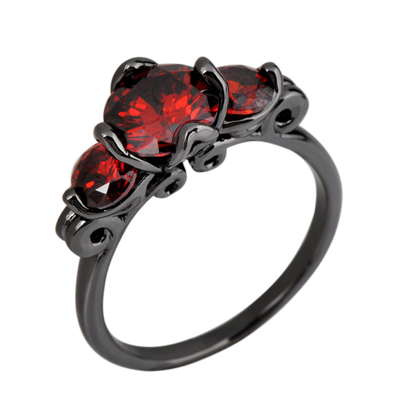 Size 6 7 8 9 10 Antique Jewelry Ruby Wedding Ring Red CZ Black Gold Filled