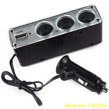 2015 Hot 12V 3 Way Car Cigarette Lighter Power Spliter Sockets USB DC Adapter Charger