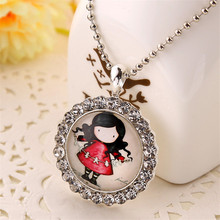 1pc cartoon womens vintage silver tone round crystal jane is a english girl pendant necklace children kids gift jewelry colar