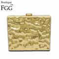 Abstract Art Square Shape Women Mini Golden Metal Evening Clutch Bags Party Banquet Hard Case Box