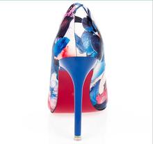Women summer spring satin new thin high heels hot sale printing flowers classic high quality pointed