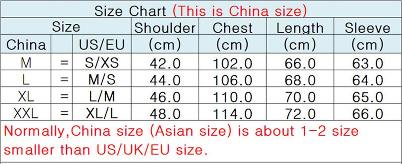 China Size To Us Size Chart