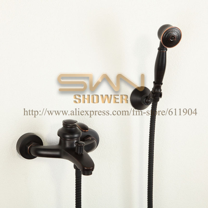 Oil Rubbed Bronze ORB Black Bathroom Bath Tub Faucet Mixer Taps With Hand Shower Head 110A010