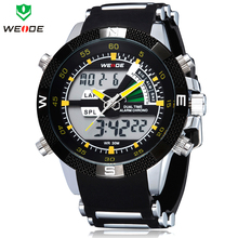 Nuevo WEIDE hombres lujo marca Sports Diver reloj de cuarzo militar LED luminoso analógico Digital Dual Time Display fecha alarma de la semana 3ATM