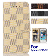 2016 New Luxury Lattice Flip Cover leather protective case High Quality phone case For iphone 5 5S mobile phone case Free Ship