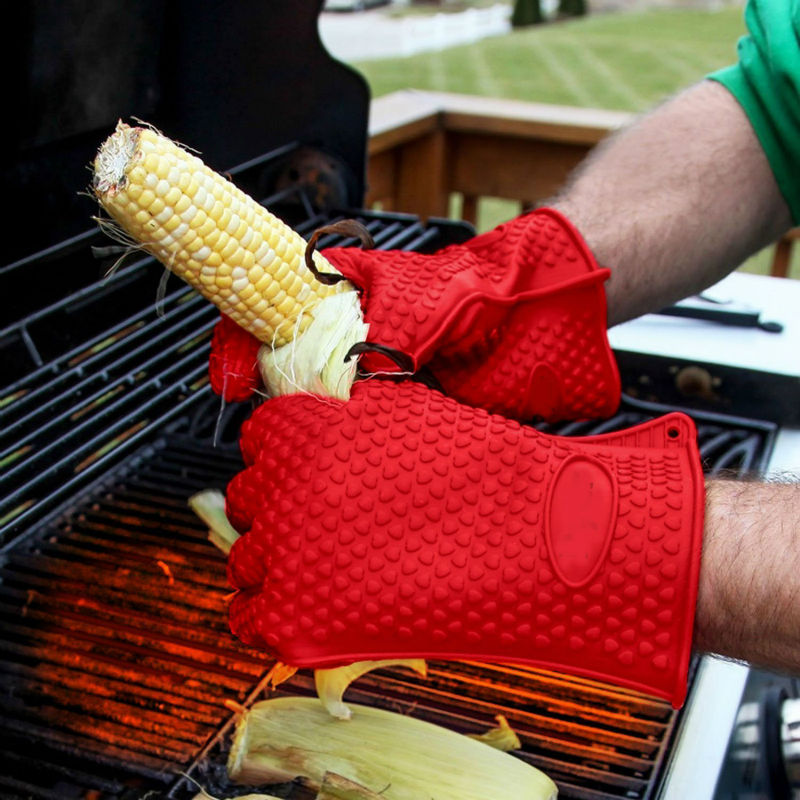 1 piece Heat Resistant Silicone rubber BBQ Grill Glove for cooking oven Glove Kitchen Oven mitts