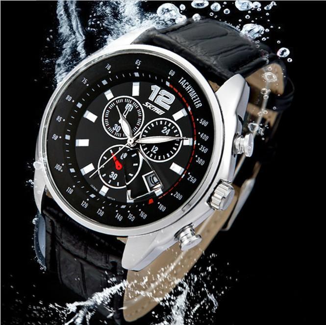 TOP Quality Hot sale  Men Business Sports 3ATM Waterproof Wristwatches Leather Strap Quartz Dress Brand Watch