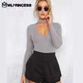Owlprincess Sexy Women Bodysuit deep V neck halter Playsuit solid stripe Jumpsuit Overalls NightClub long sleeve