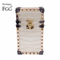 Phone Case Silver Alligator PU Metal Evening Purse Crossbody Bags For Women Day Clutches Box Clutch