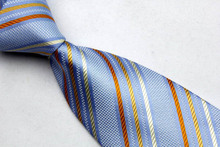 NT0037 Blue Orange Stripe Smooth Jacquard Woven Classic Type Silk Polyester Man s Business Wedding Luxury