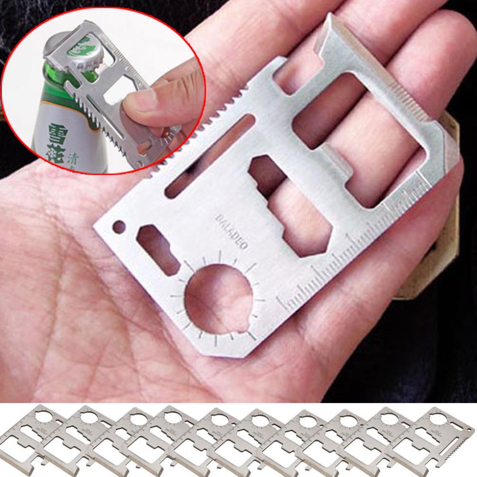 10 Pcs 11 In 1 Tab Survival Pocket Card Stainless Army Multifunctions Tool 17X