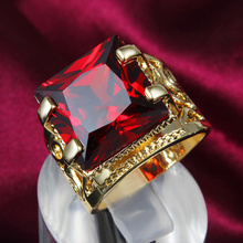 Gorgeous Luxury Party Jewelry Ring Top Quality 18K Gold Plated Big Red Ruby Swiss Cubic Zircon