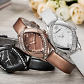 QIANBA Women Luxury Top Leather Strap Hot Brand Girl Lady Gift Quality Quartz Rhinestone Casual Famous