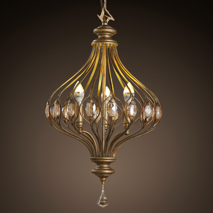 Nothern Europe Retro Golden Matal Pendant Lamp Crystal Decoration Cage Shade Bronze Loft Light Parlor Light Free Shipping
