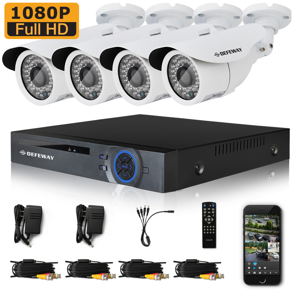 DEFEWAY New 2MP HD CCTV Camera Full 1080P 720P 4ch DVR kit 1080P 42