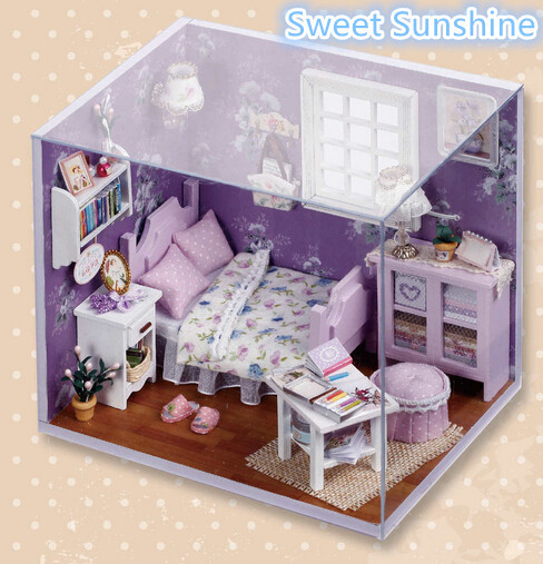 2015 Creative DIY Wooden Doll House Sweet Sunshine, Creative Miniature Dollhouse Furniture Toys Gift for Children Free Shipping