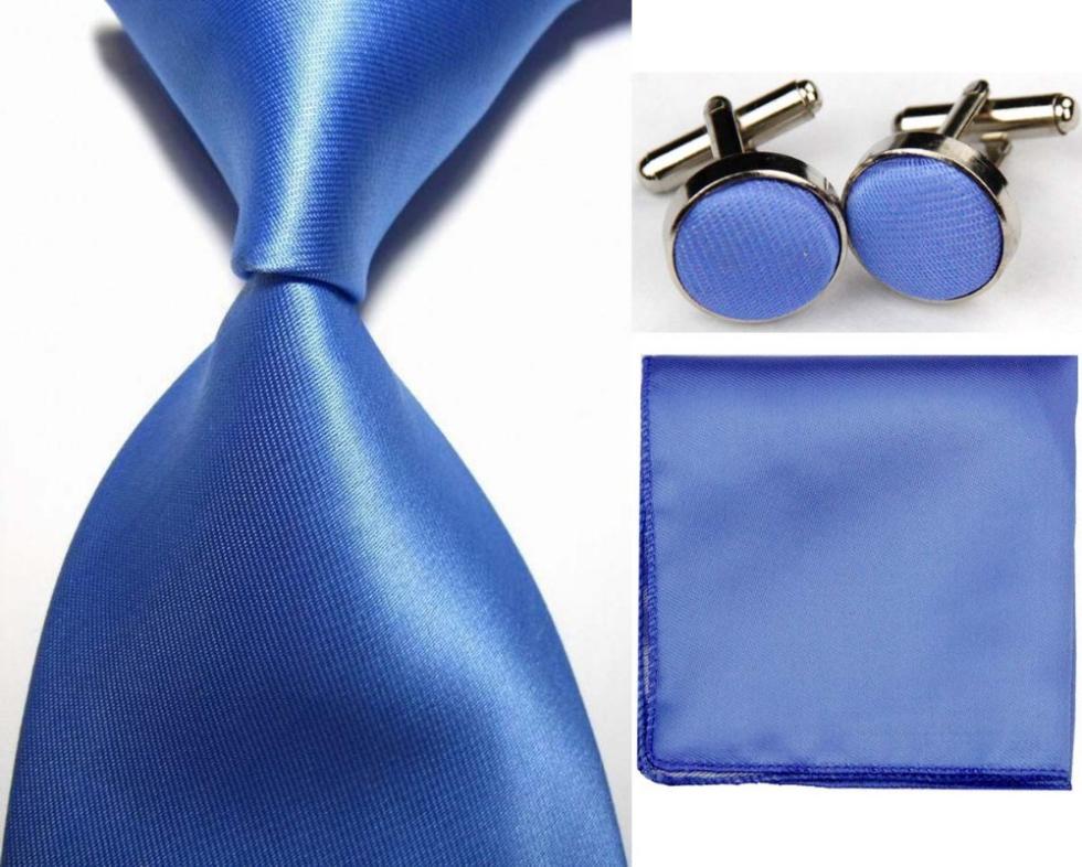 SNT0414 NEW Solid Plain Light Blue Ties Hanky Handkerchief Cufflinks Ties Men s Business Casual Party