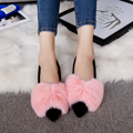 2016 autumn new women s fashion tip shoes cute plush bow comfortable flat shoes plus velvet