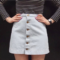 Elina New 2015 women American button Apparel pocket denim jupe saia feminina faldas etek skirt femme s m l