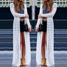 New Loose Women Boho Lace Floral Sheer Maxi Dress Long Cardigan Beach Shirt
