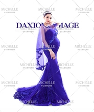 Queen Style Pregnant Women Photo Studio Photography Clothes Perspective Maternity Wedding Blue Dress Hight Quality Dresses
