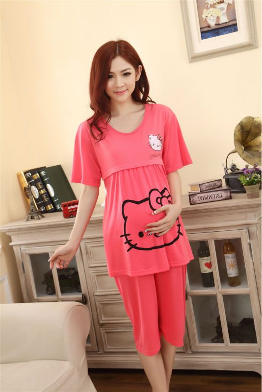 Hello kitty Gray women clothing maternity wear summer dresses for pregnant nursing clothes breast feeding maternity sleepwear 12