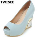 peep toe pu leather Fashion summer sandals ladies women shoes sandals Solid Comfortable Shallow Wedges Bonded