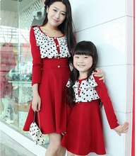Family Fashion Long-Sleeve Dress for mother & daughter Girls & Women Spring and Autumn Dress (Colors: Navy, Red) FLQ32