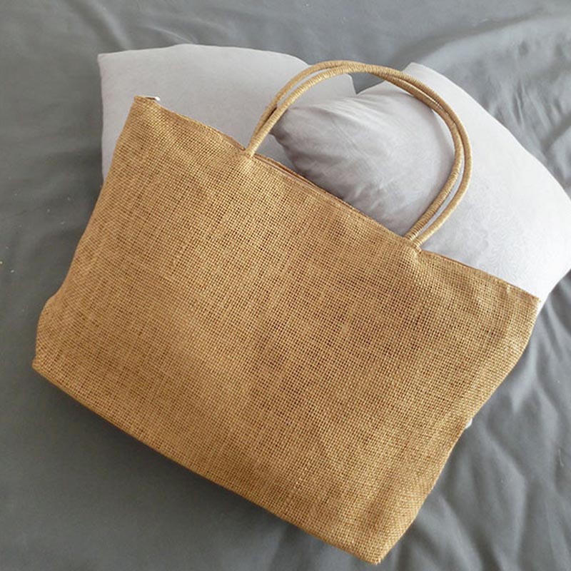 Knitted Straw bag Summer flower Bohemian womens handbags color stripes shoulder bags beach bag big tote