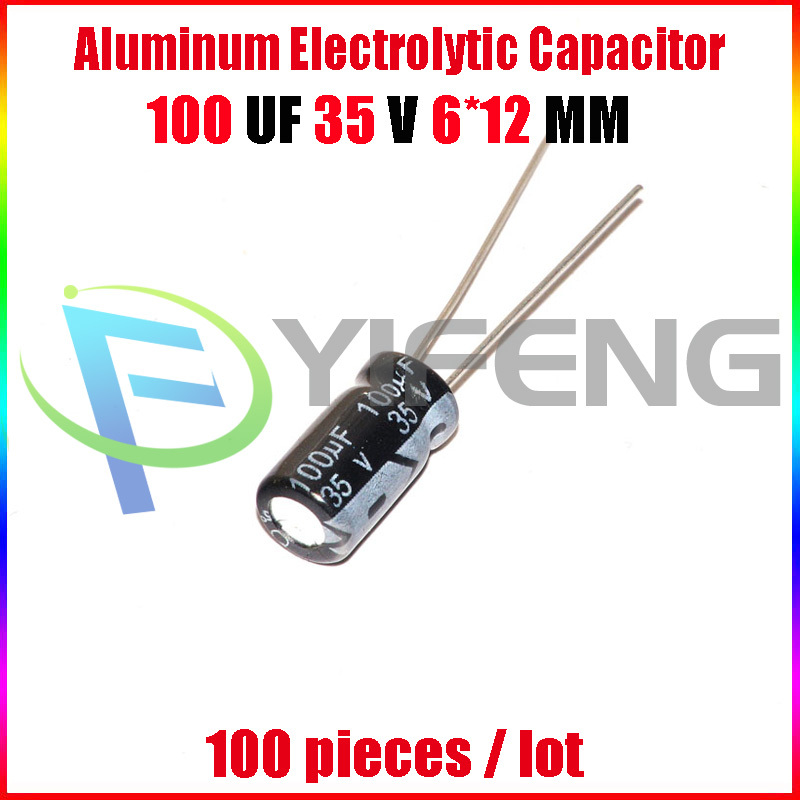 Free shipping 100PCS/LOT Aluminum electrolytic capacitor 35 v / 100 uf size 6 * 12 mm