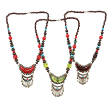 Tribal Jewelry Vintage Long Pendant Necklace Antique Gypsy Tribal Statement Women Beads Necklace
