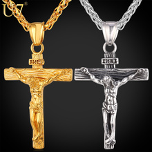U7 Cross Necklace Women/Men Jewelry Wholesale Trendy Platinum/18K Real Gold Plated INRI Crucifix Jesus Piece Cross Pendant P624