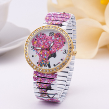 2015 nuevo reloj de moda de acero tira elástica patrón de flores mujeres Casual reloj estilo romántico elegante reloj del vestido del reloj
