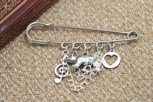 12pcs Shakespeare inspired Twelfth Night themed charm with chain kilt pin brooch (50mm)