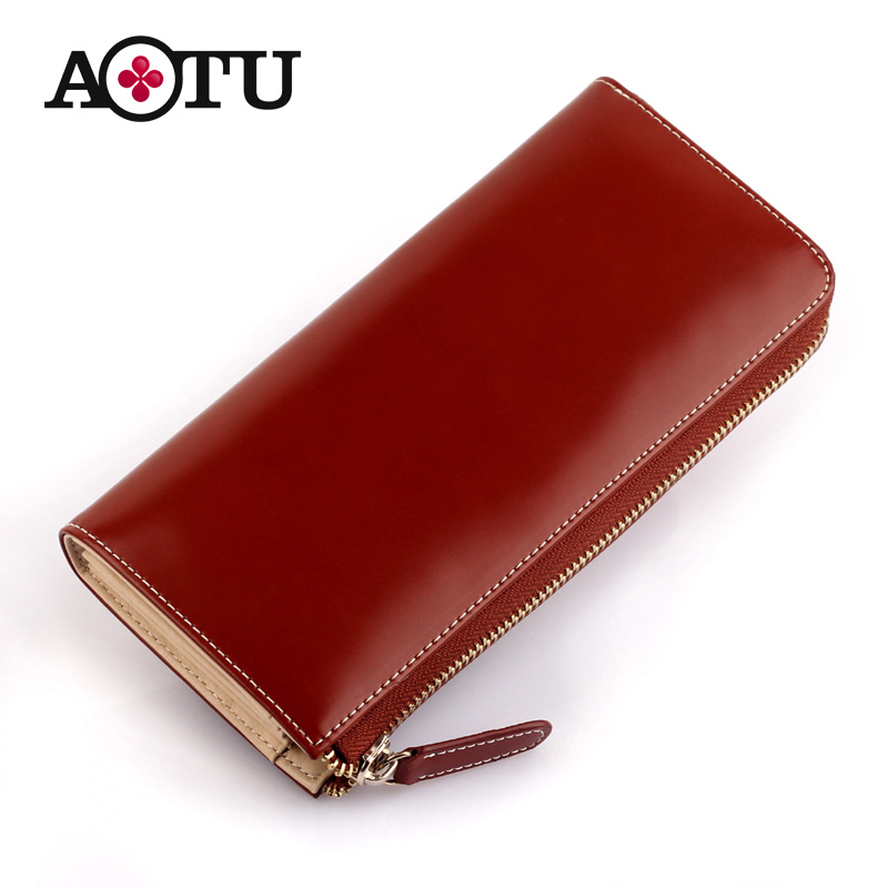 Aotu 2014 women's wallet luxury japanned leather cowhide wallet female long design wallet zipper clutch