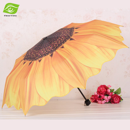 Creative Sunflower Umbrella 3 Folding Umbrellas for Rain and Sun Women Anti-UV Sunshade Umbrella