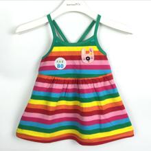 Kids Girl Dress Children Rainbow Striped Cotton Dresses Cross Halter Dress Grils Baby Clothes