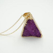 2015 Colorful Triangle Crystal Agate Necklace Natural Stone colares femininos New Amethyst Quartz Jewlery N144