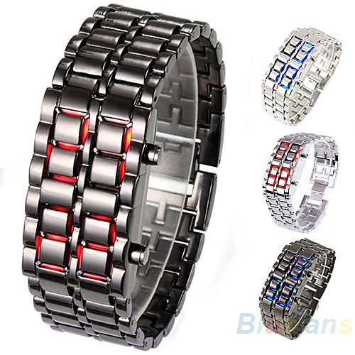 2014 New Fashion Men Women Lava Iron Samurai Metal LED Faceless Bracelet Watch Wristwatch 015M