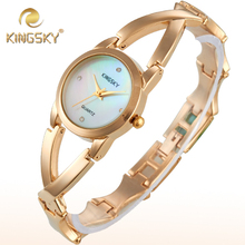 Mujeres del cuarzo reloj de pulsera de lujo Kingsky oro aleación analógico banda de ronda señora unisex vestido reloj