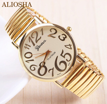 Aliosha nuevo oro de la llegada de ginebra del reloj para para mujer mujeres viste el reloj relojes de cuarzo reloj grande del número