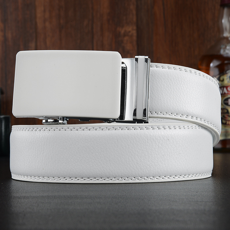 mens belts luxury Men&#39;s automatic leather belt buckle white belt for summer white belt wholesale ...
